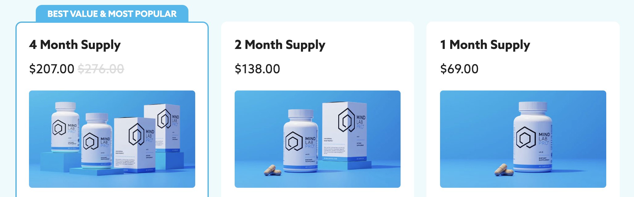 Mind Lab Pro pricing options for nootropic supplement